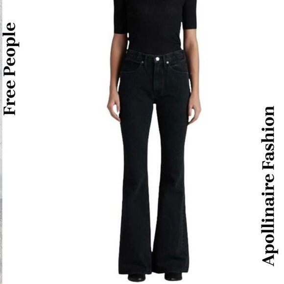 FREE PEOPLE BY EDWIN CHRISSY FLARE JEANS IN BLACK SIZE 30 NWT - Picture 1 of 7